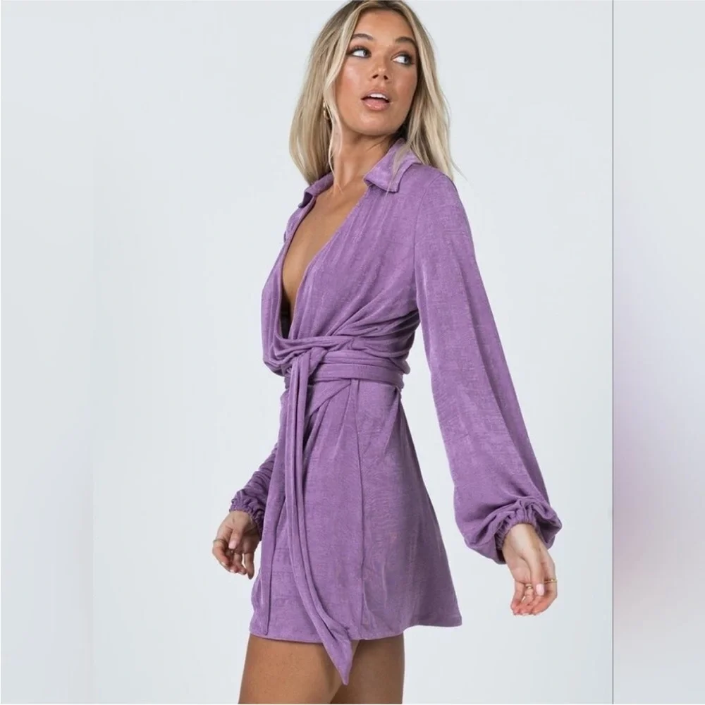 Princess Polly Purple Party Time Retro Oversized Faux Wrap‎ Mini Dress Size 8 - Picture 3 of 11